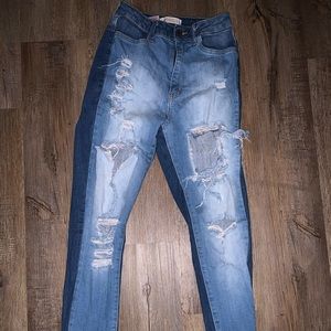 High waisted Ripped blue jeans